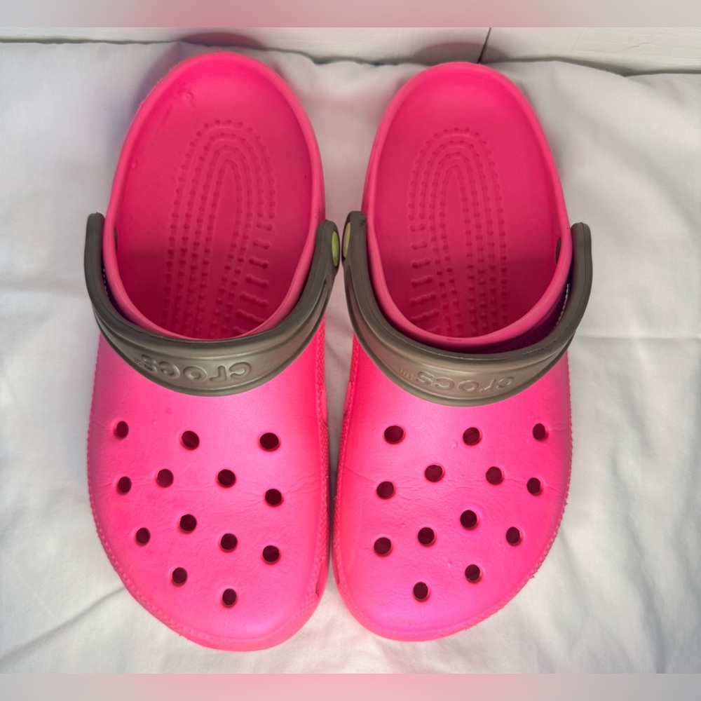 Crocs Classic Clogs - Hot Pink with Brown Straps